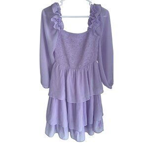 Byinns Womens Long Sleeve Tiered Ruffle Smocked Mini Dress S Lavender Fairy
